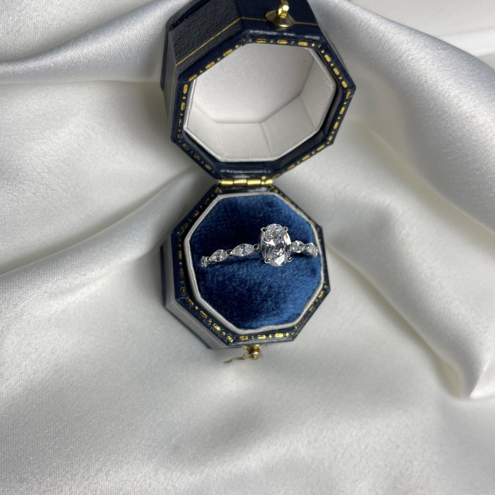 Silver Zircon Oval Cut Thin Multi Shape Solitaire Ring