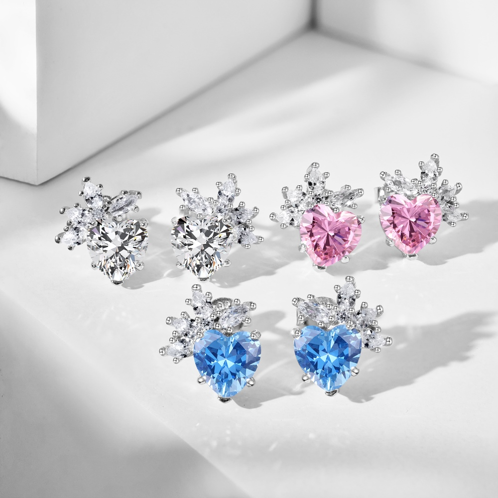 Silver Zircon Heart Cut Iced Ear Studs