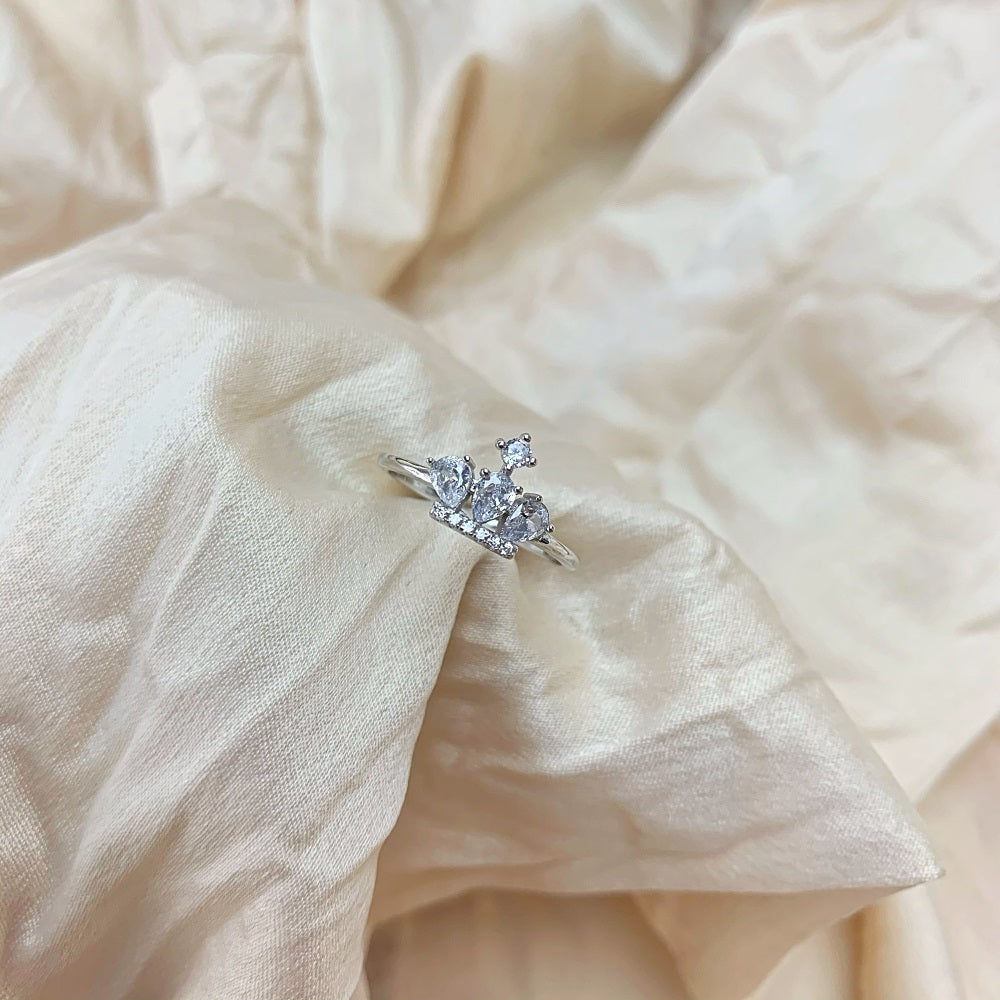 Silver Zircon Pear Cut Inlaid Crown Dainty Ring
