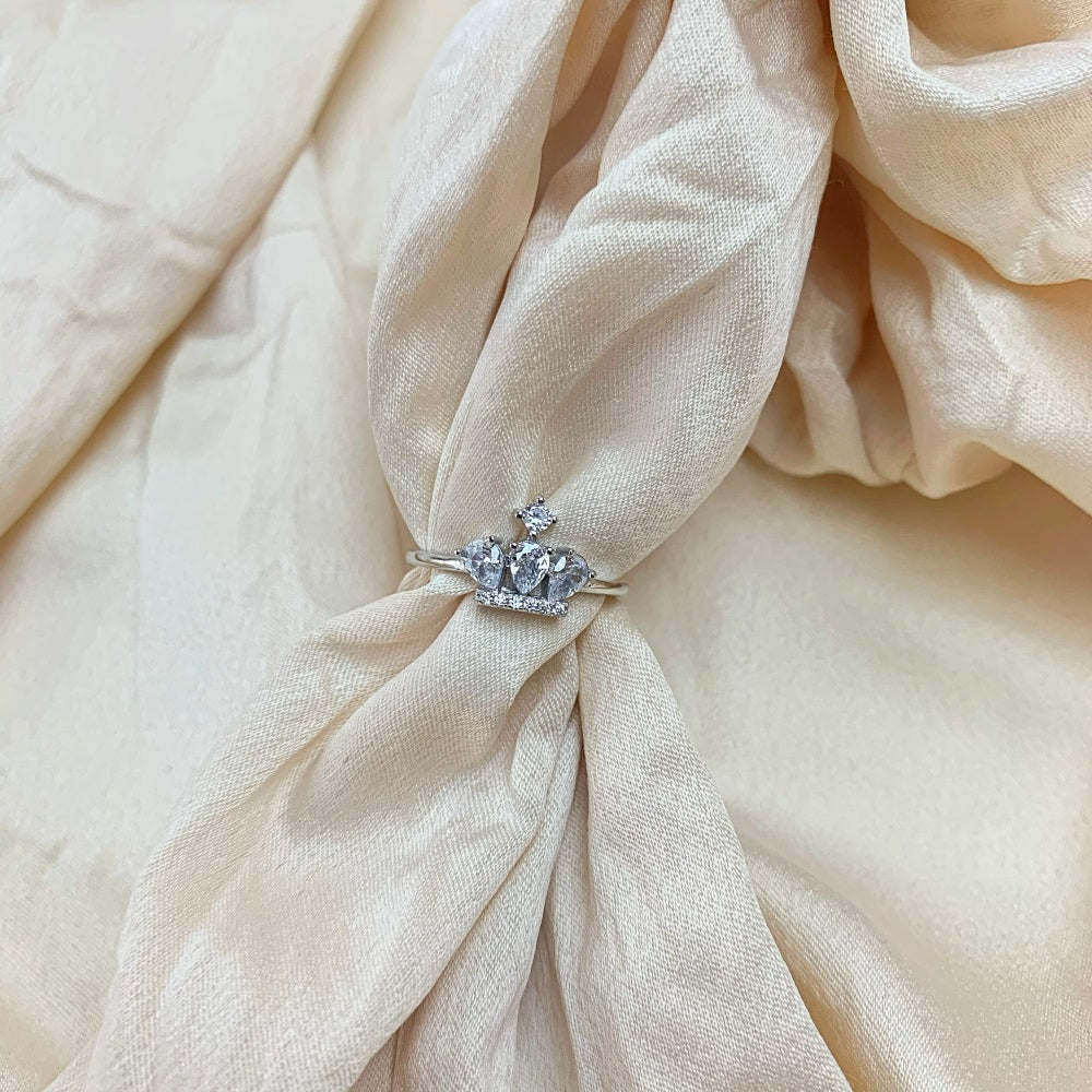 Silver Zircon Pear Cut Inlaid Crown Dainty Ring