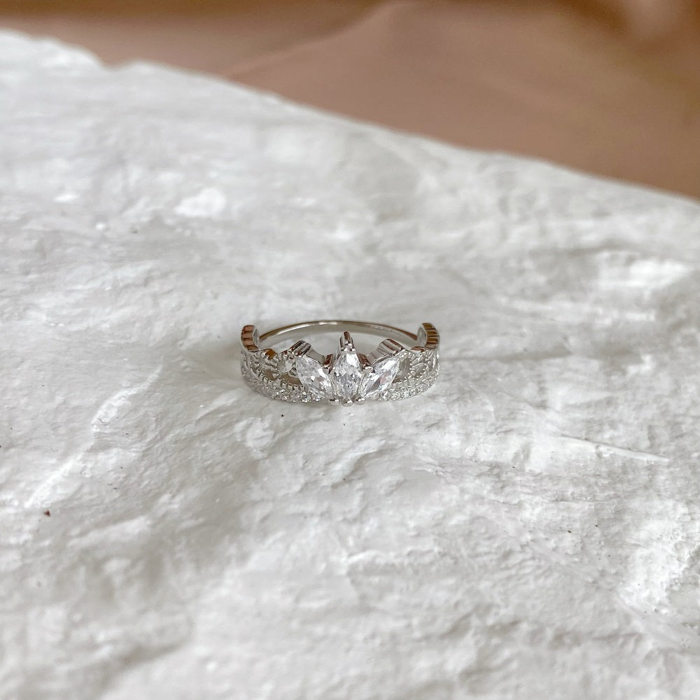 Silver Zircon Marquise Cut Crown Dainty Ring