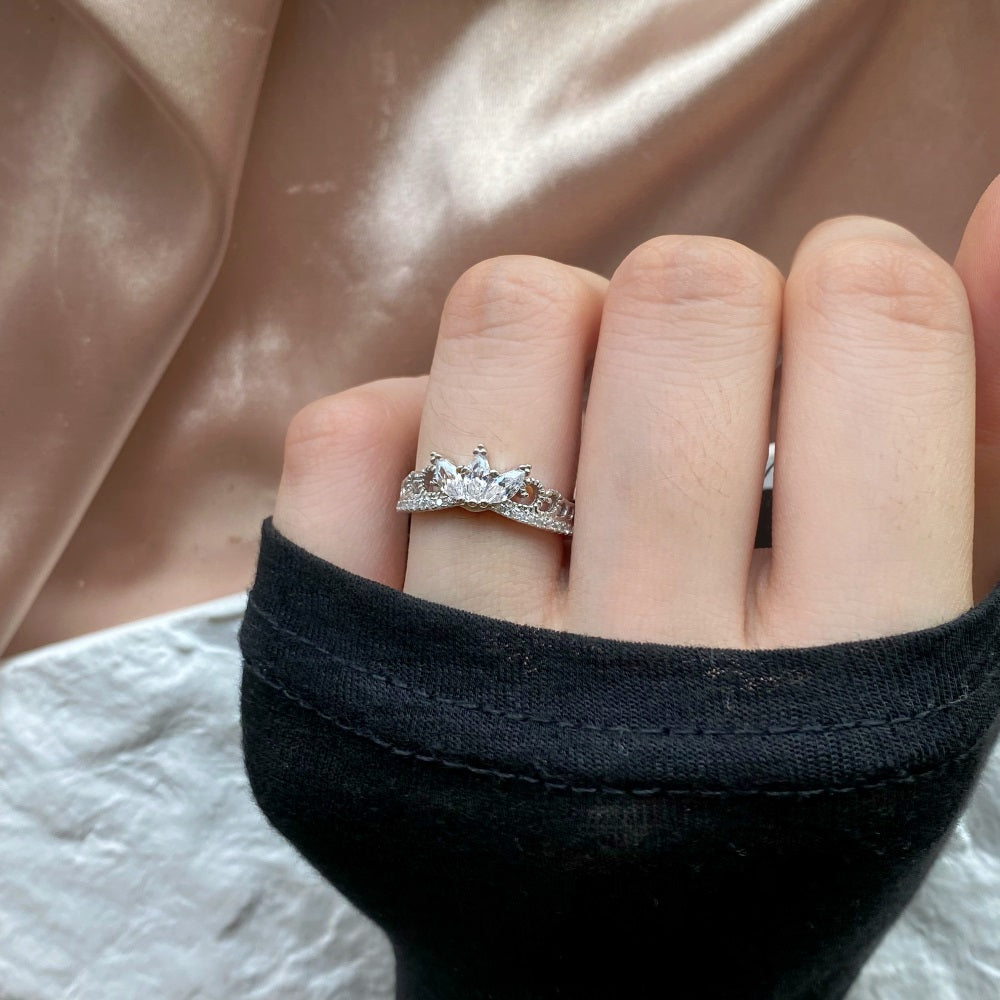 Silver Zircon Marquise Cut Crown Dainty Ring