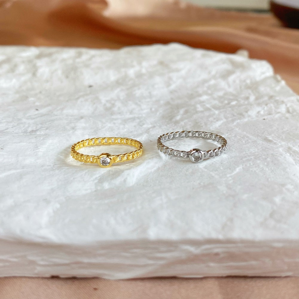 Silver Zircon Round Cut Cuban Dainty Ring