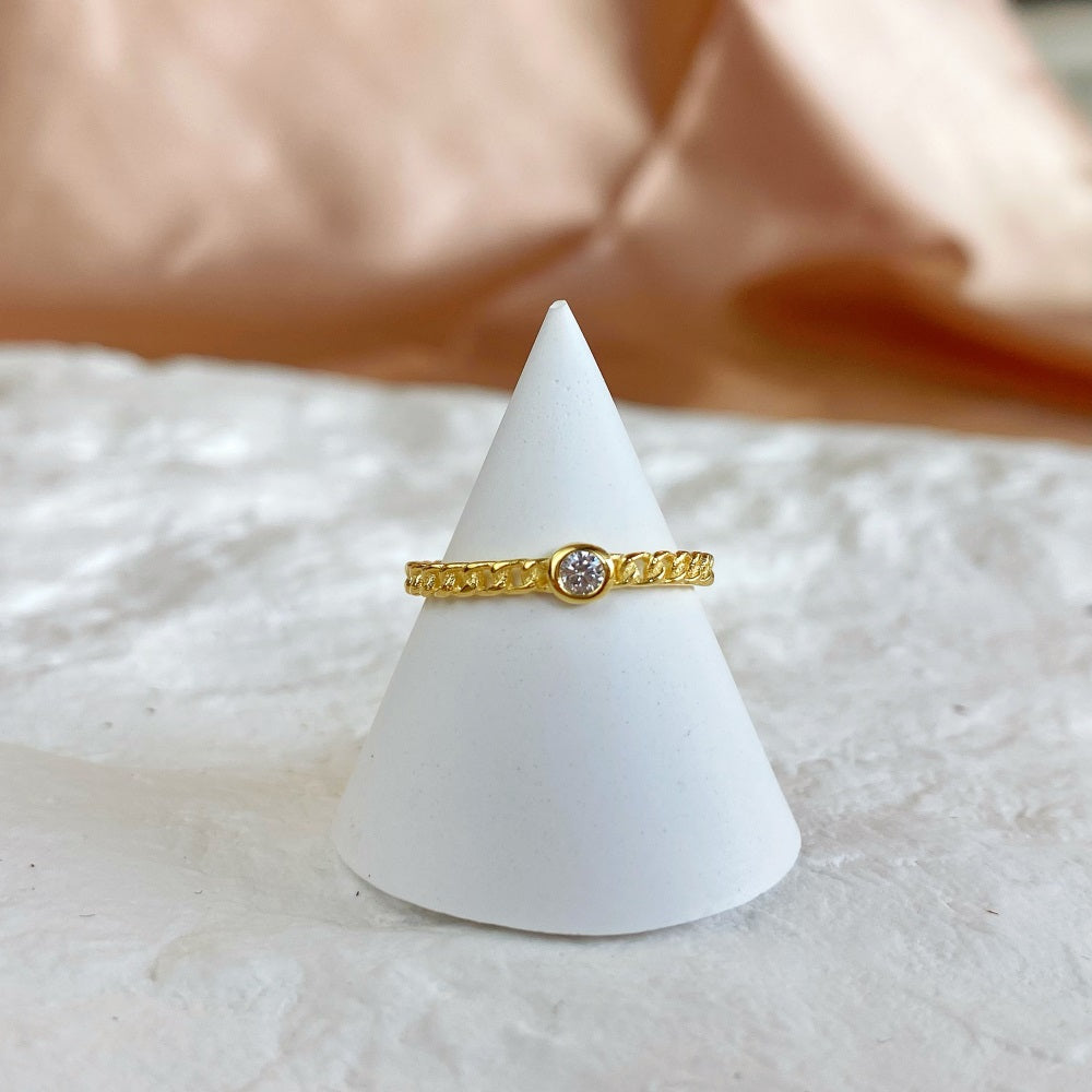 Silver Zircon Round Cut Cuban Dainty Ring