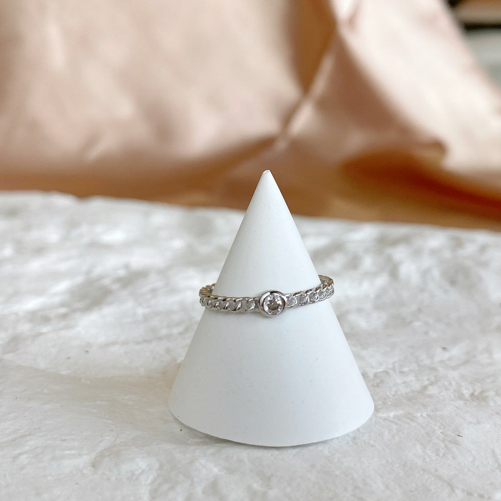 Silver Zircon Round Cut Cuban Dainty Ring