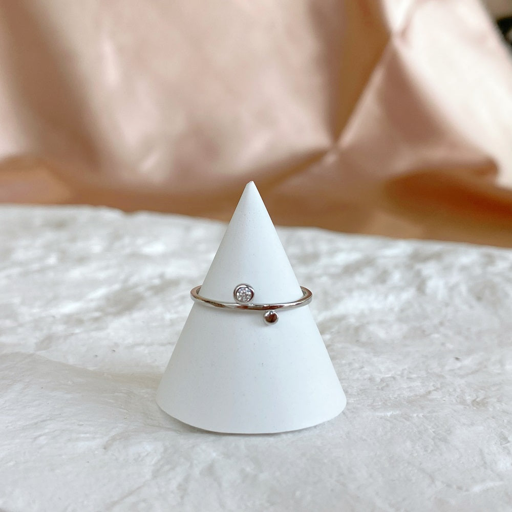 Silver Zircon Round Cut Thin Multi Dots Dainty Ring