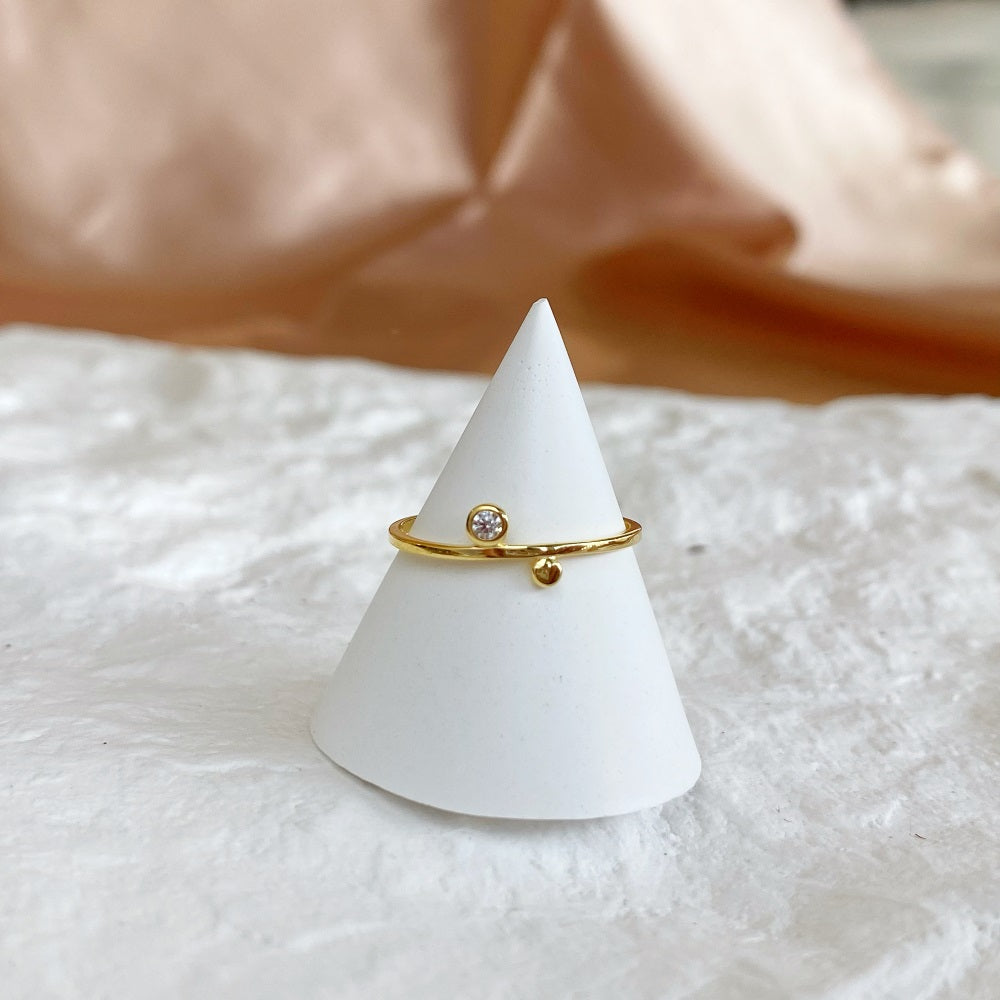 Silver Zircon Round Cut Thin Multi Dots Dainty Ring