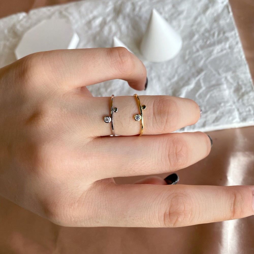 Silver Zircon Round Cut Thin Multi Dots Dainty Ring