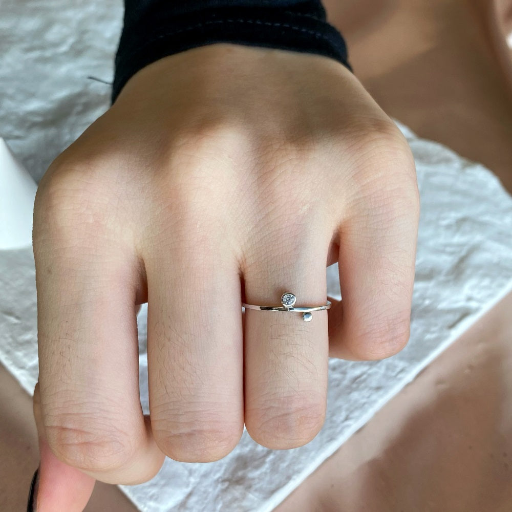 Silver Zircon Round Cut Thin Multi Dots Dainty Ring