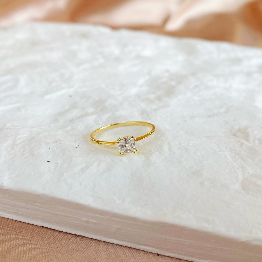 Silver Zircon Cushion Square Cut Simple Solitaire Ring