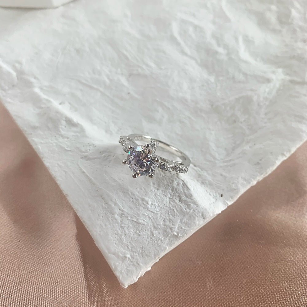 Silver Zircon Round Cut Raised Multi Shape Halo Ring