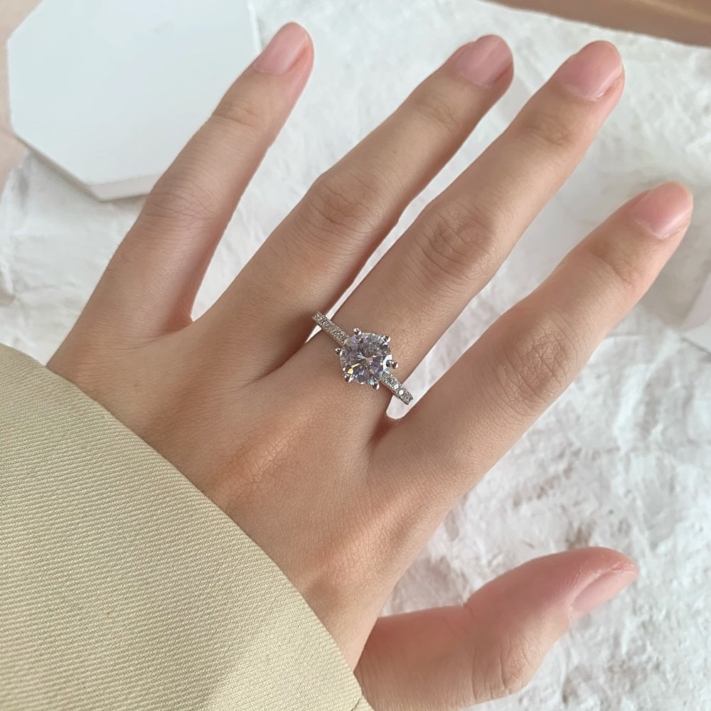 Silver Zircon Round Cut Raised Multi Shape Halo Ring