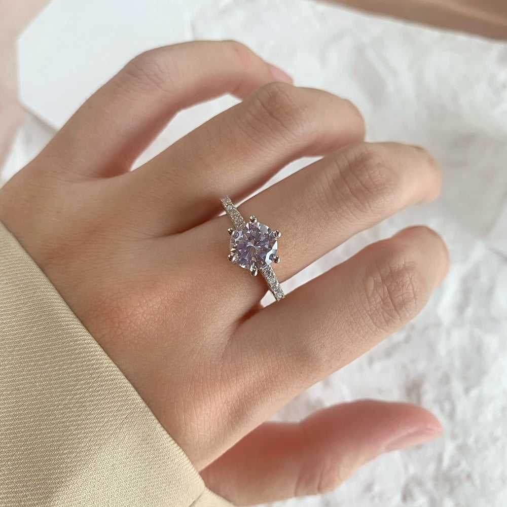 Silver Zircon Round Cut Raised Multi Shape Halo Ring