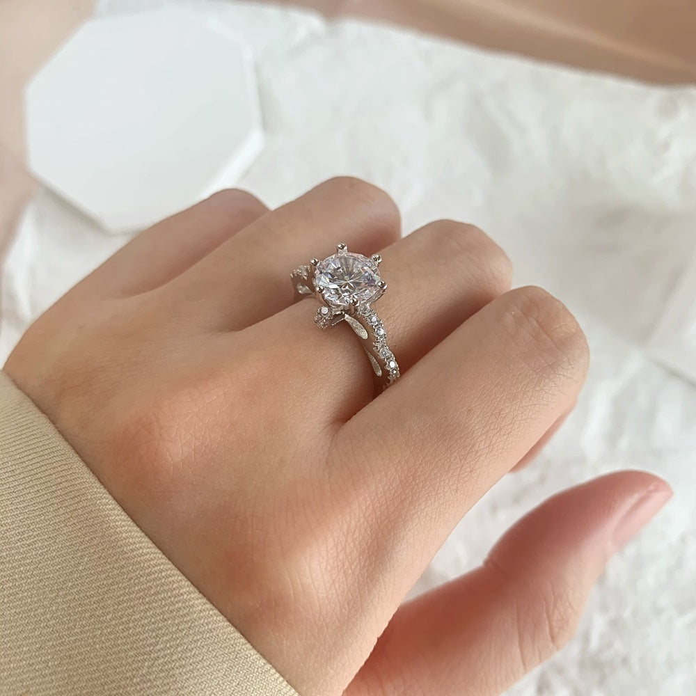 Silver Zircon Round Cut Raised Multi Shape Halo Ring