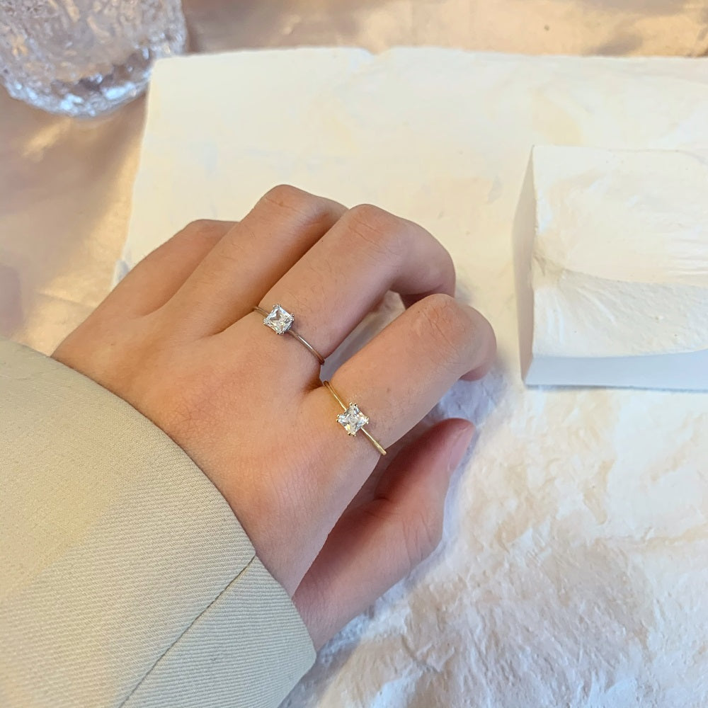 Silver Zircon Cushion Square Cut Simple Solitaire Ring