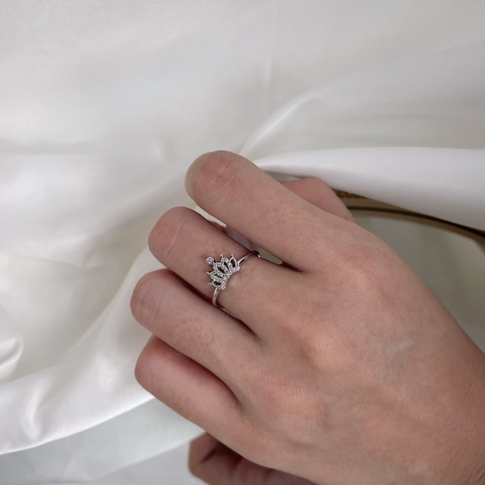 Silver Zircon Round Cut Princess Inlaid Crown Dainty Ring