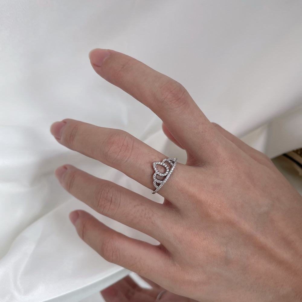 Silver Zircon Round Cut Halo Crown Dainty Ring