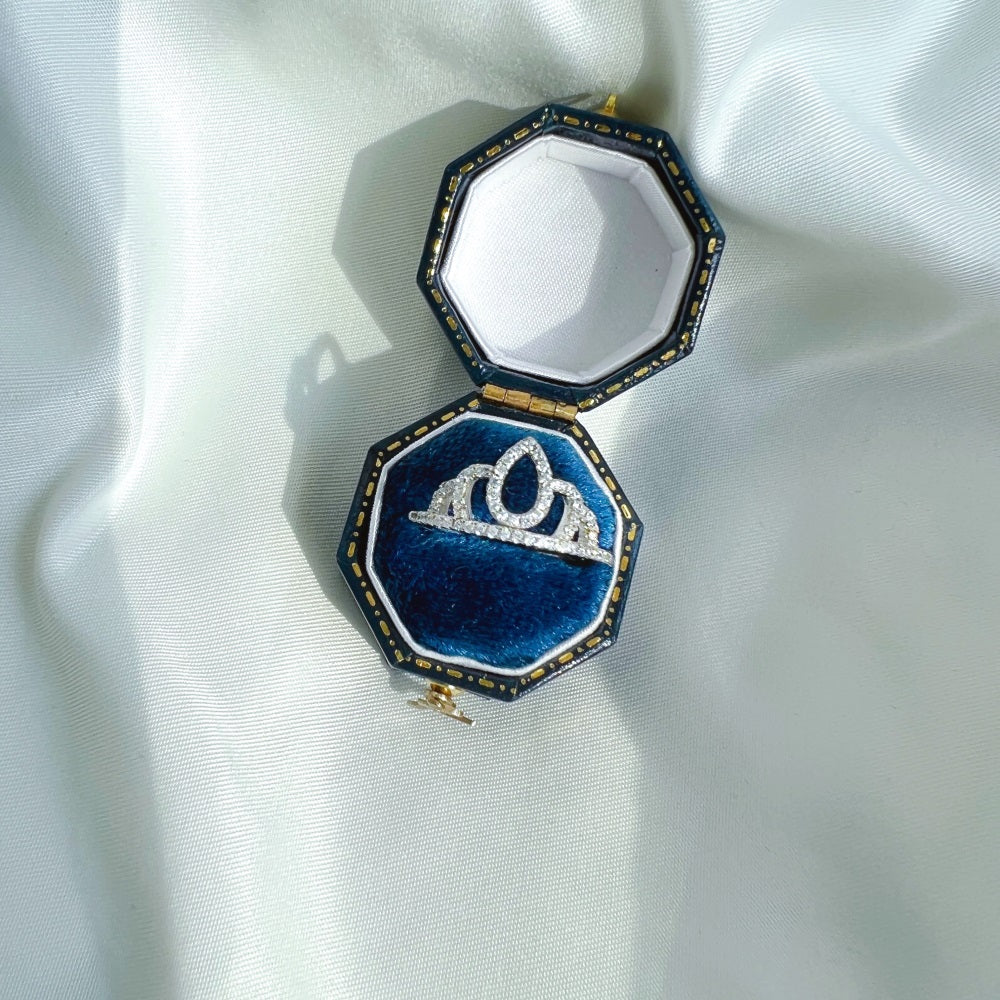 Silver Zircon Round Cut Halo Crown Dainty Ring