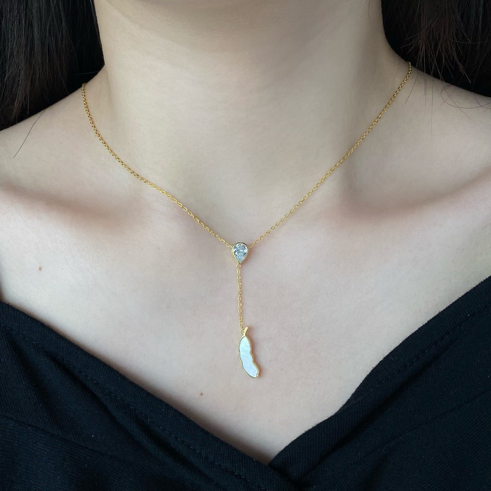 Silver Zircon Pear Cut Bean Pendant Necklace