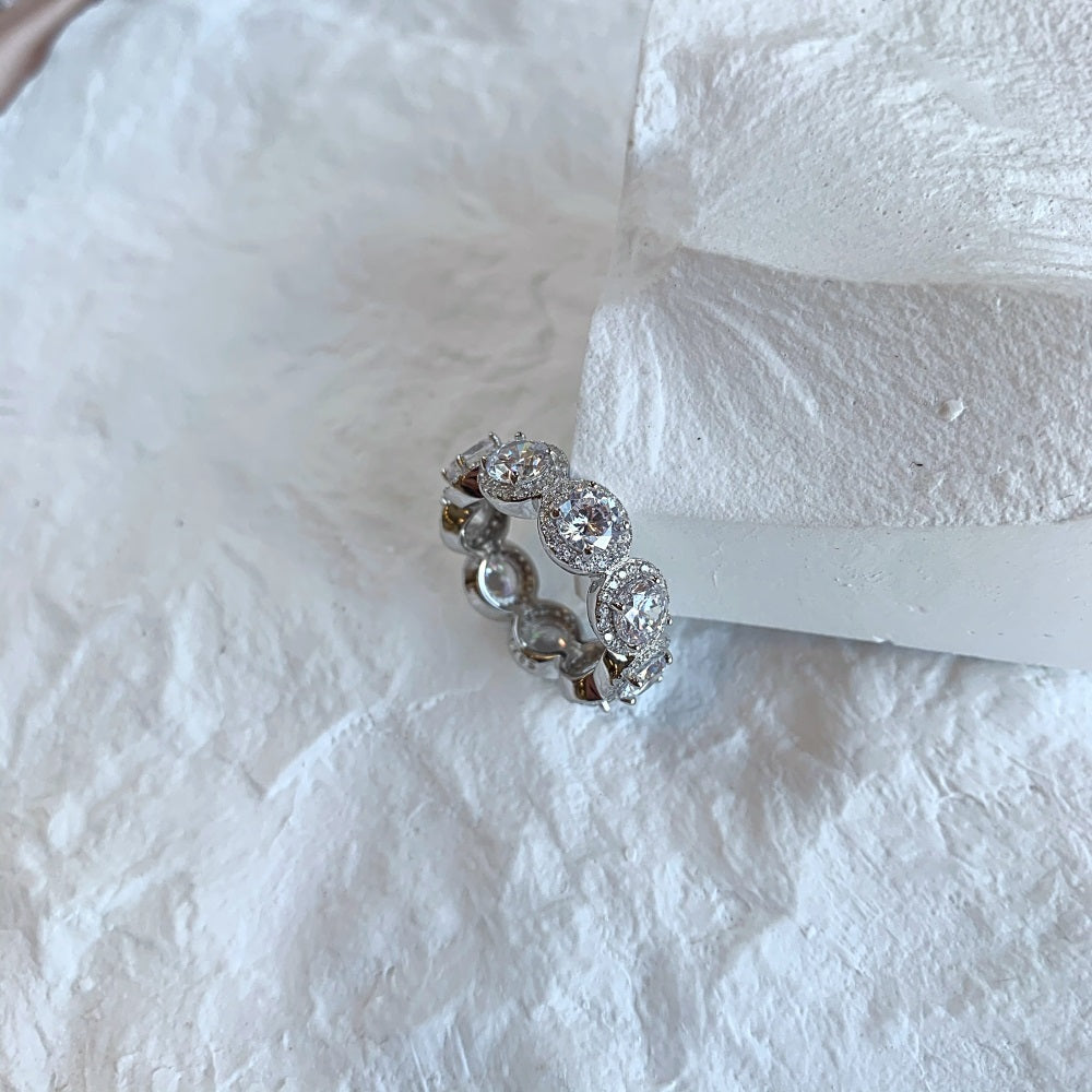 Silver Zircon Round Cut Iced Dots Eternity Ring