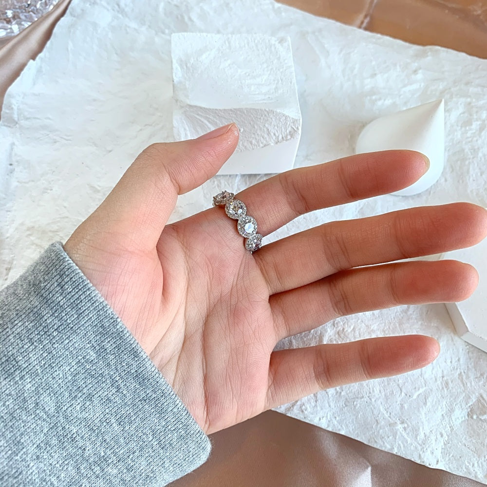 Silver Zircon Round Cut Iced Dots Eternity Ring