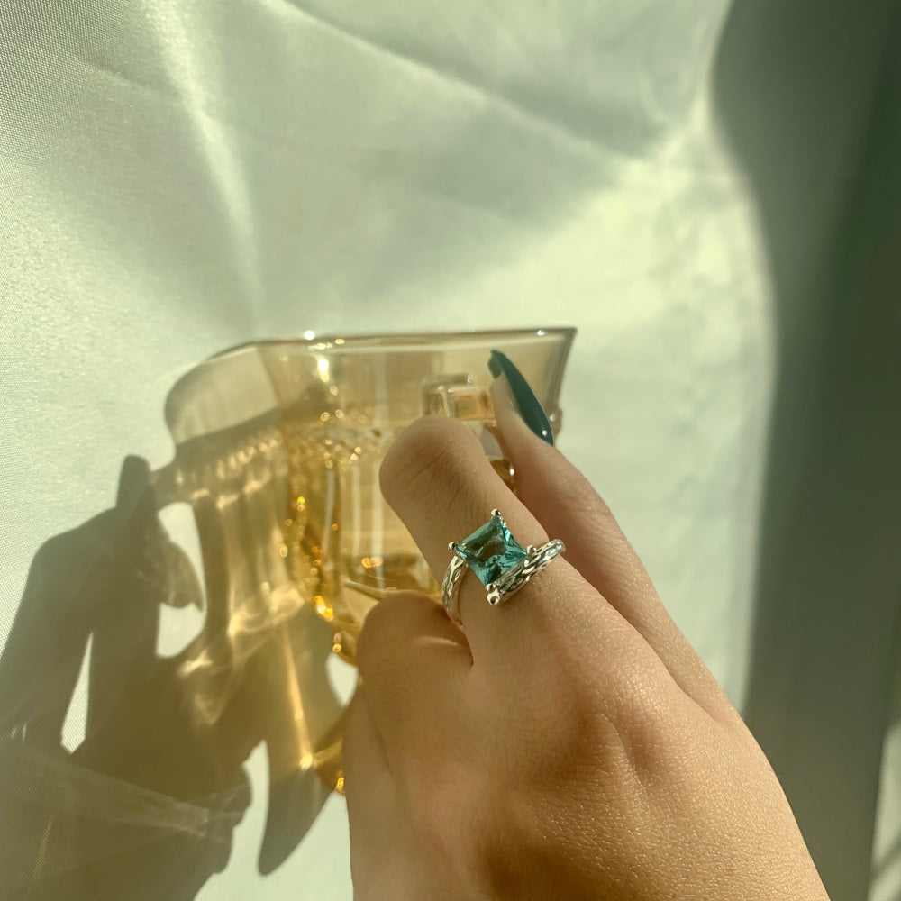 Silver Zircon Princess Cut Twisted Open Bypass Ring