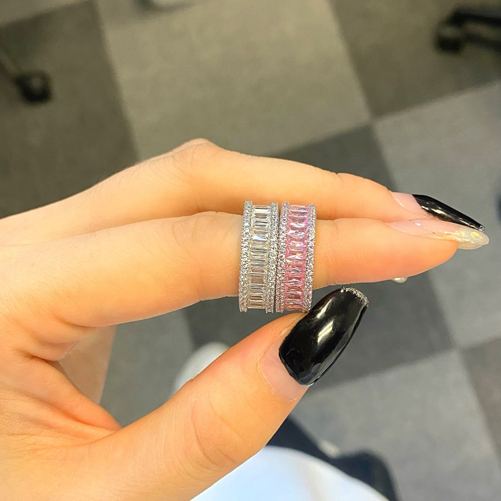 Silver Zircon Baguette Cut Inner Layered Wedding Ring