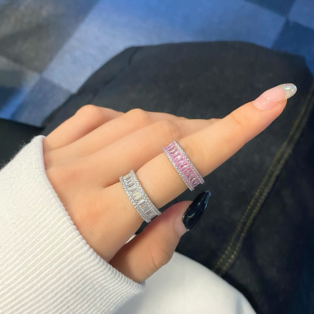 Silver Zircon Baguette Cut Inner Layered Wedding Ring