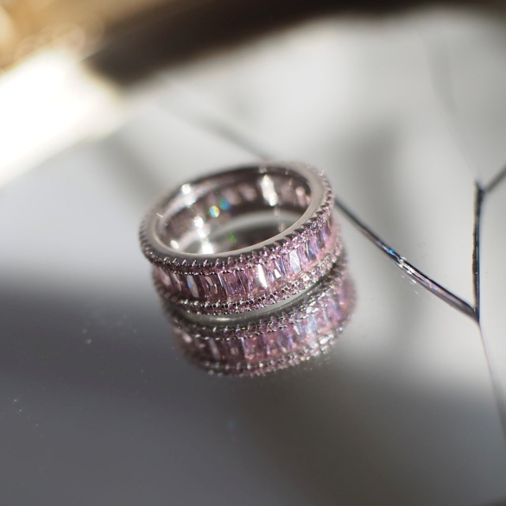 Silver Zircon Baguette Cut Inner Layered Wedding Ring