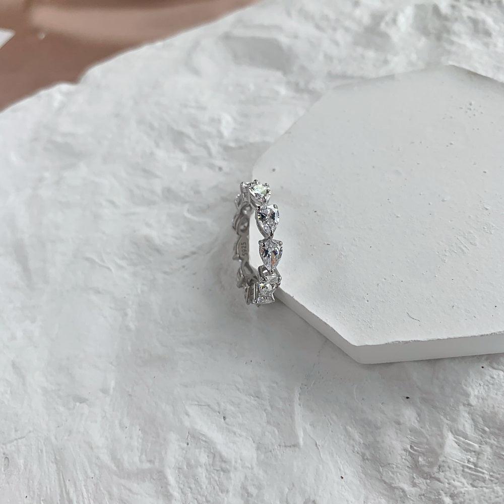 Silver Zircon Pear Cut Wrapped Water Drop Eternity Ring