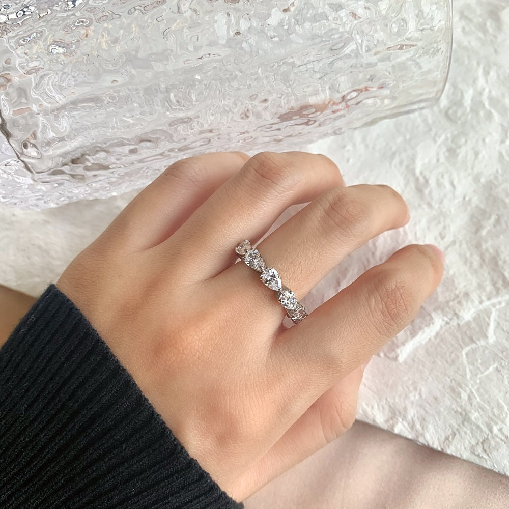 Silver Zircon Pear Cut Wrapped Water Drop Eternity Ring