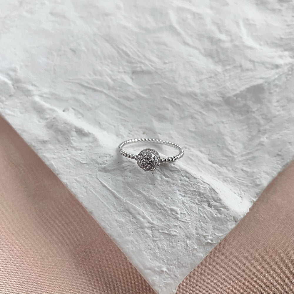 Silver Zircon Round Cut Twisted Dots Halo Ring