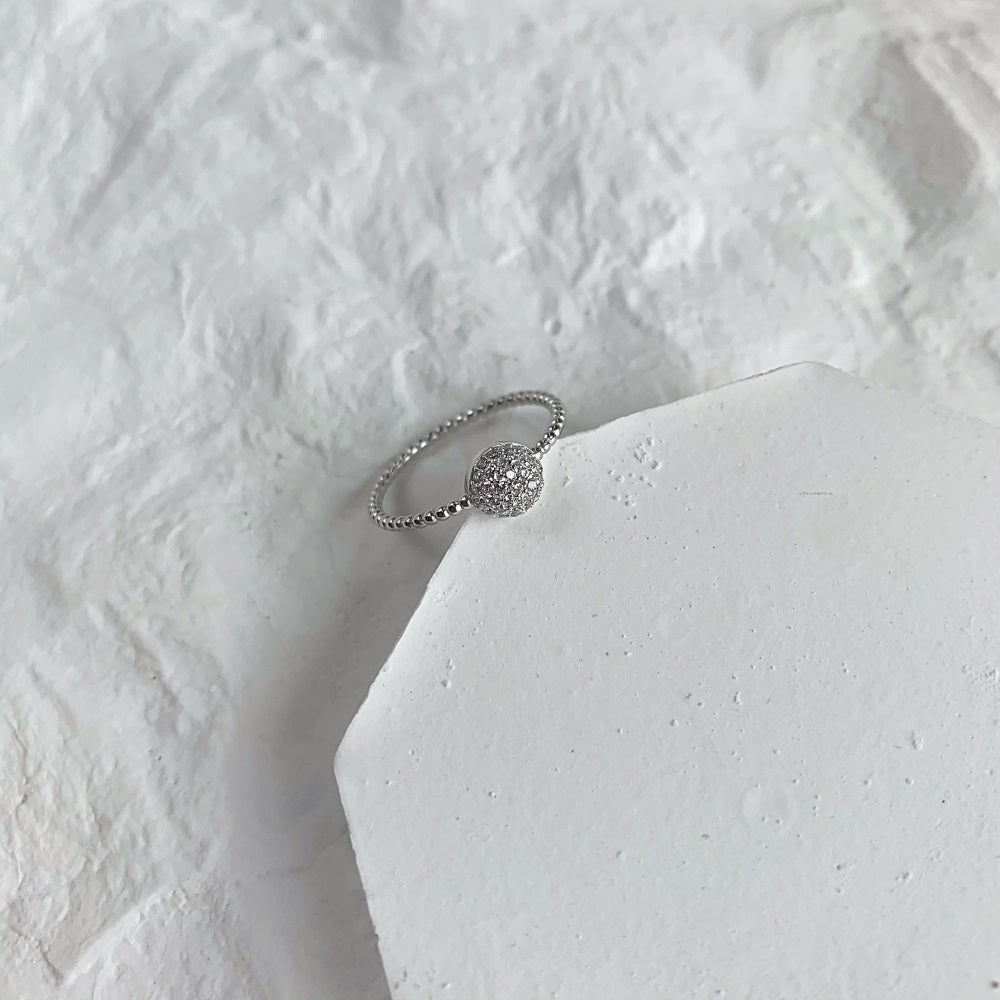 Silver Zircon Round Cut Twisted Dots Halo Ring