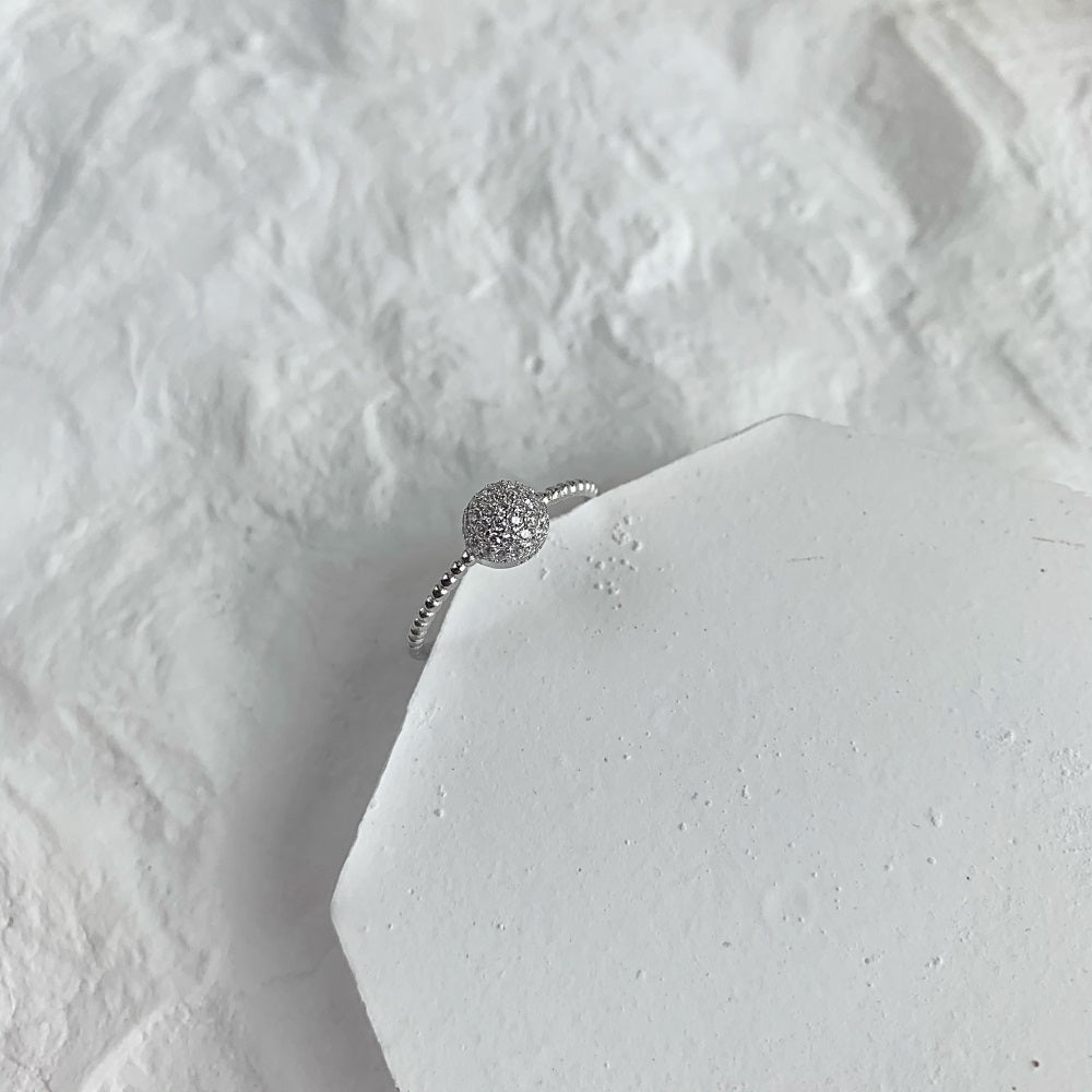 Silver Zircon Round Cut Twisted Dots Halo Ring