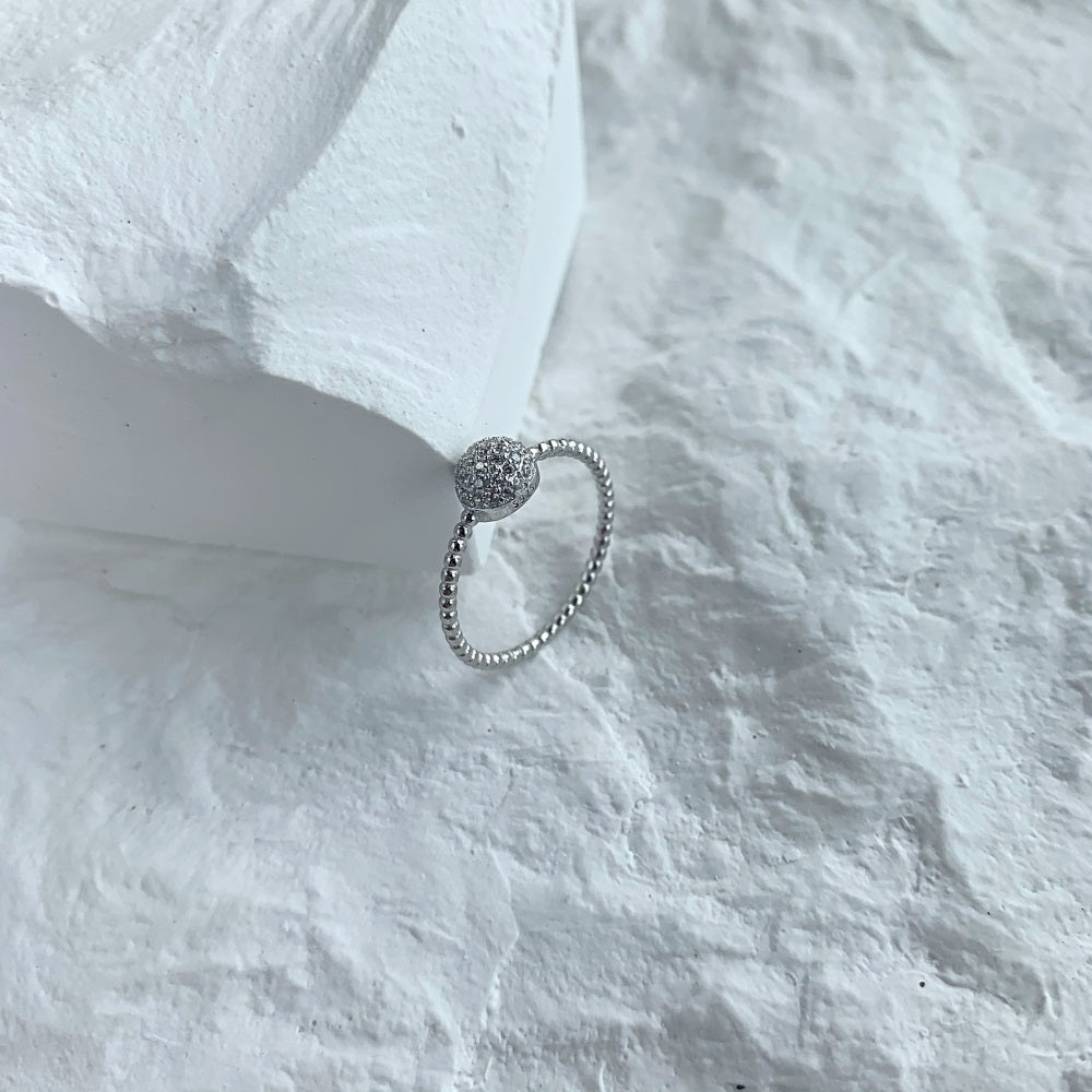 Silver Zircon Round Cut Twisted Dots Halo Ring