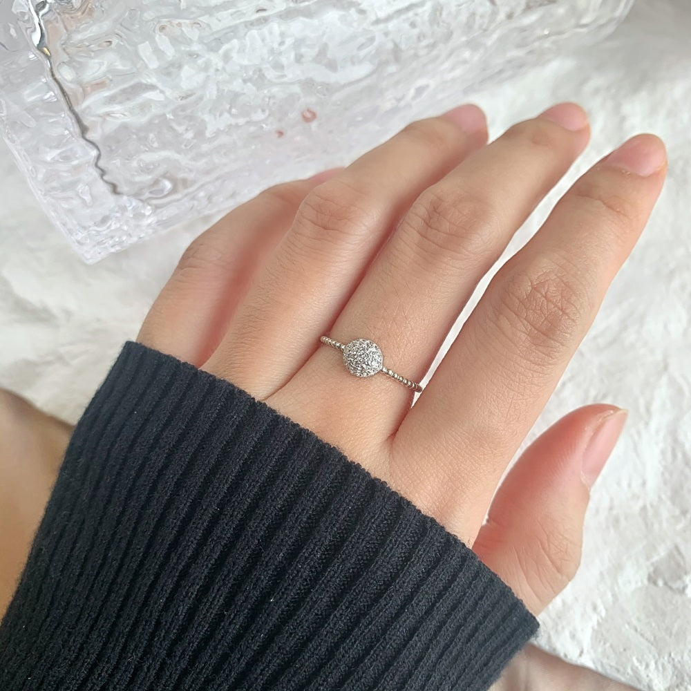 Silver Zircon Round Cut Twisted Dots Halo Ring