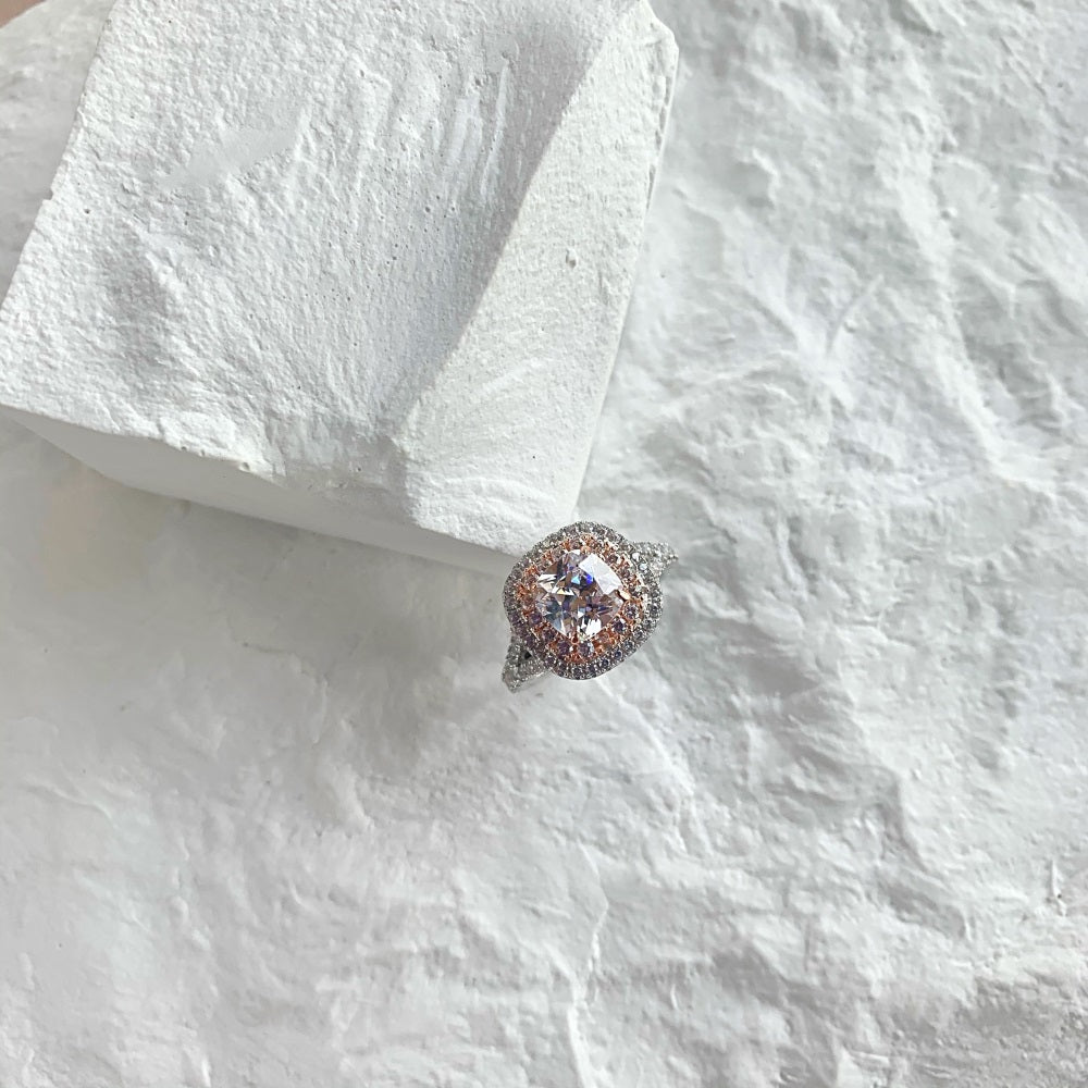 Silver Zircon Cushion Square Cut Twisted Iced Wrapped Halo Ring