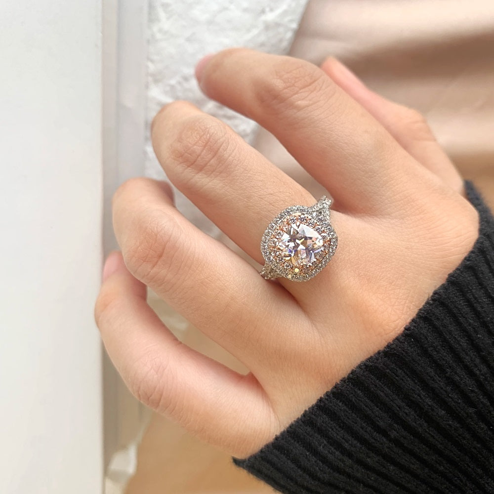 Silver Zircon Cushion Square Cut Twisted Iced Wrapped Halo Ring