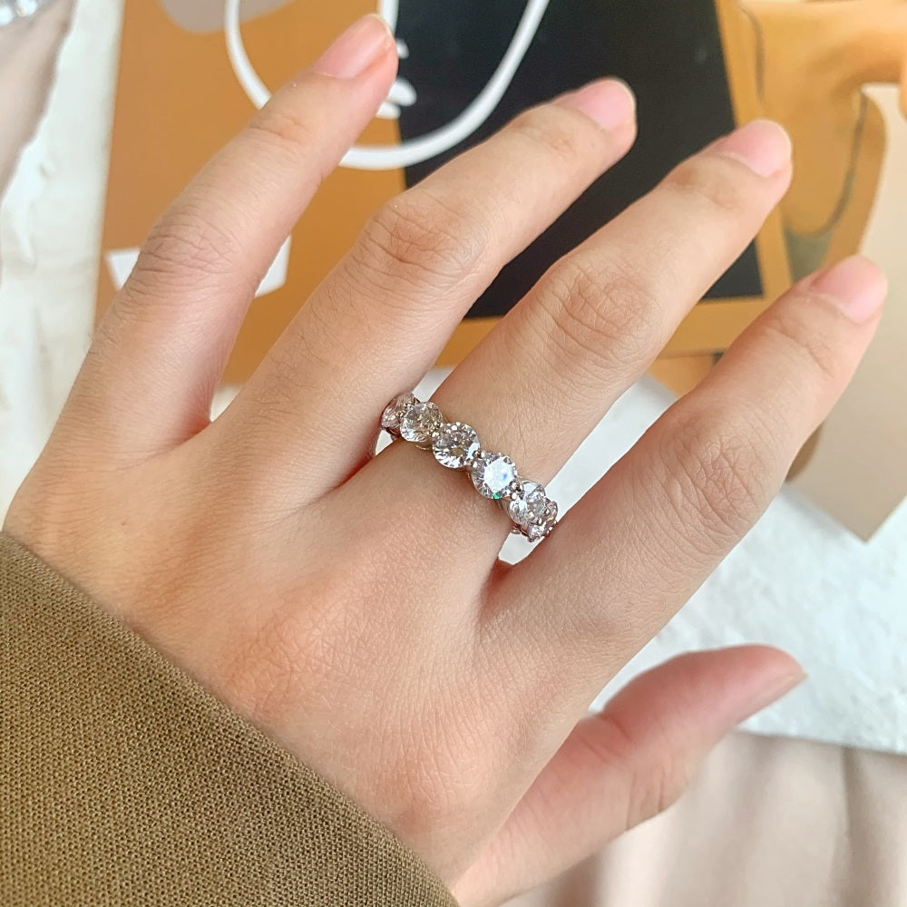 Silver Zircon Round Cut Thin Wrapped Dots Eternity Ring