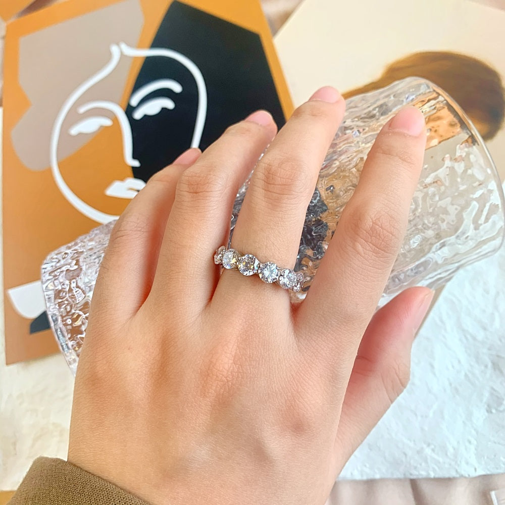 Silver Zircon Round Cut Thin Wrapped Dots Eternity Ring