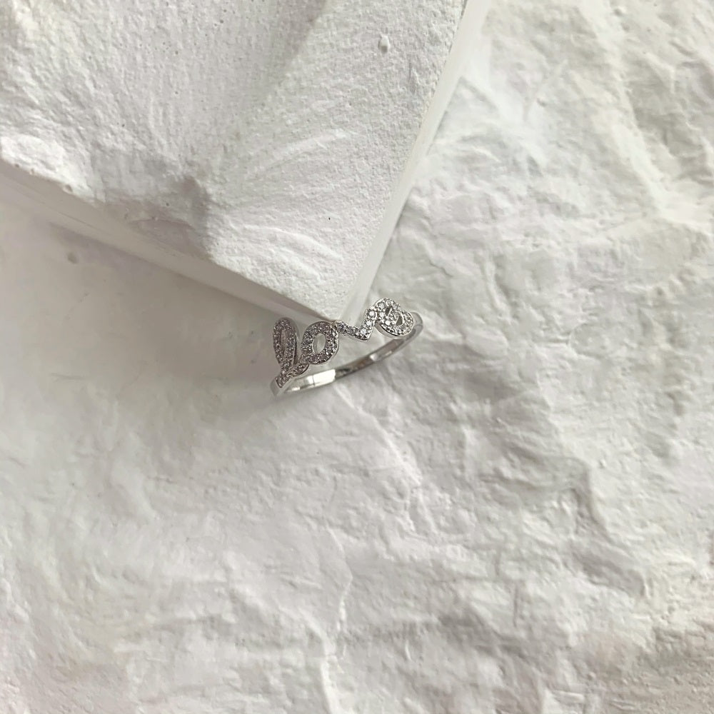 Silver Zircon Round Cut Inlaid Love Dainty Ring