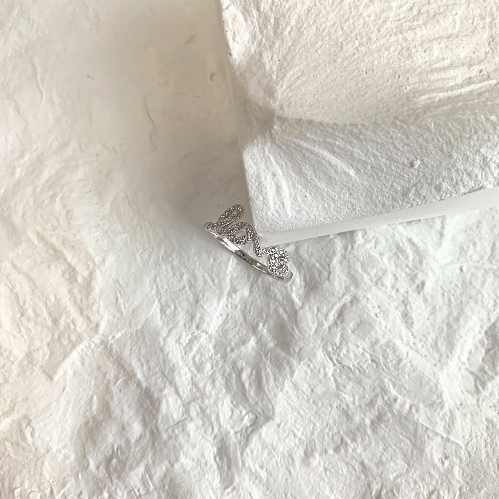 Silver Zircon Round Cut Inlaid Love Dainty Ring