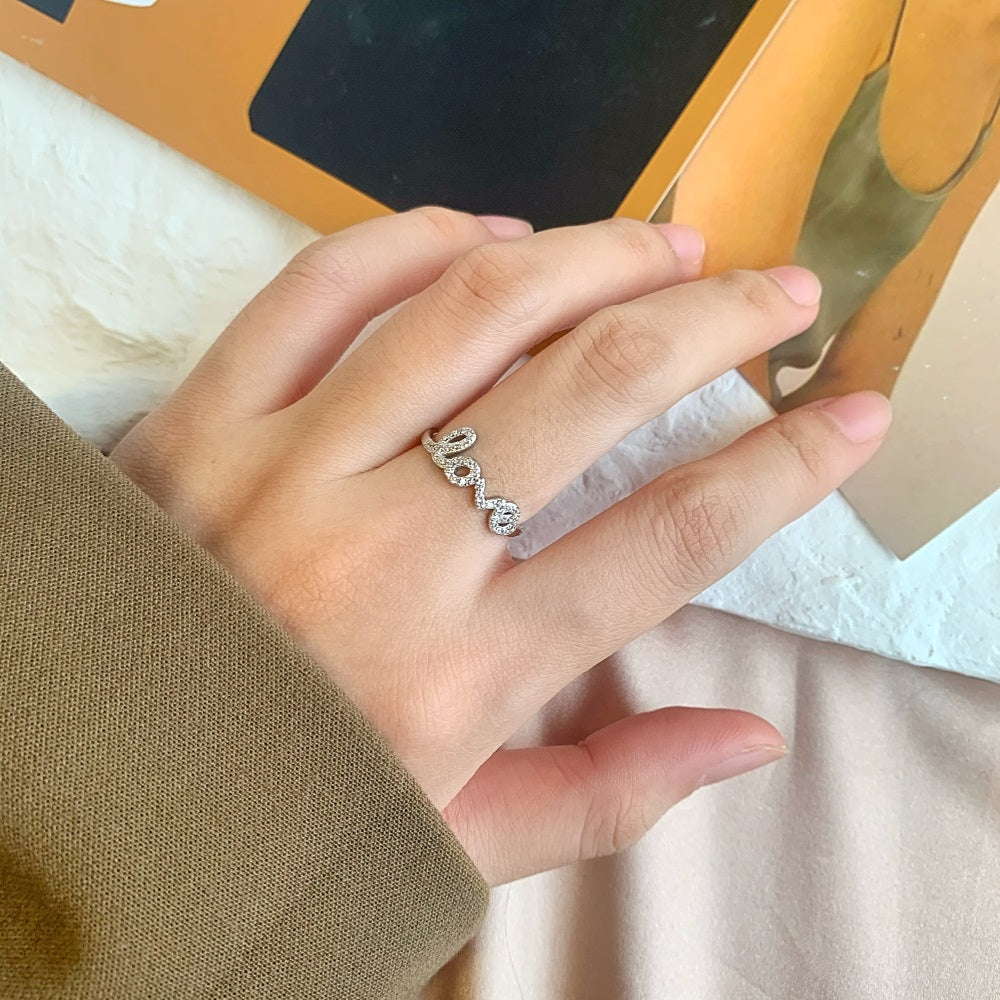 Silver Zircon Round Cut Inlaid Love Dainty Ring