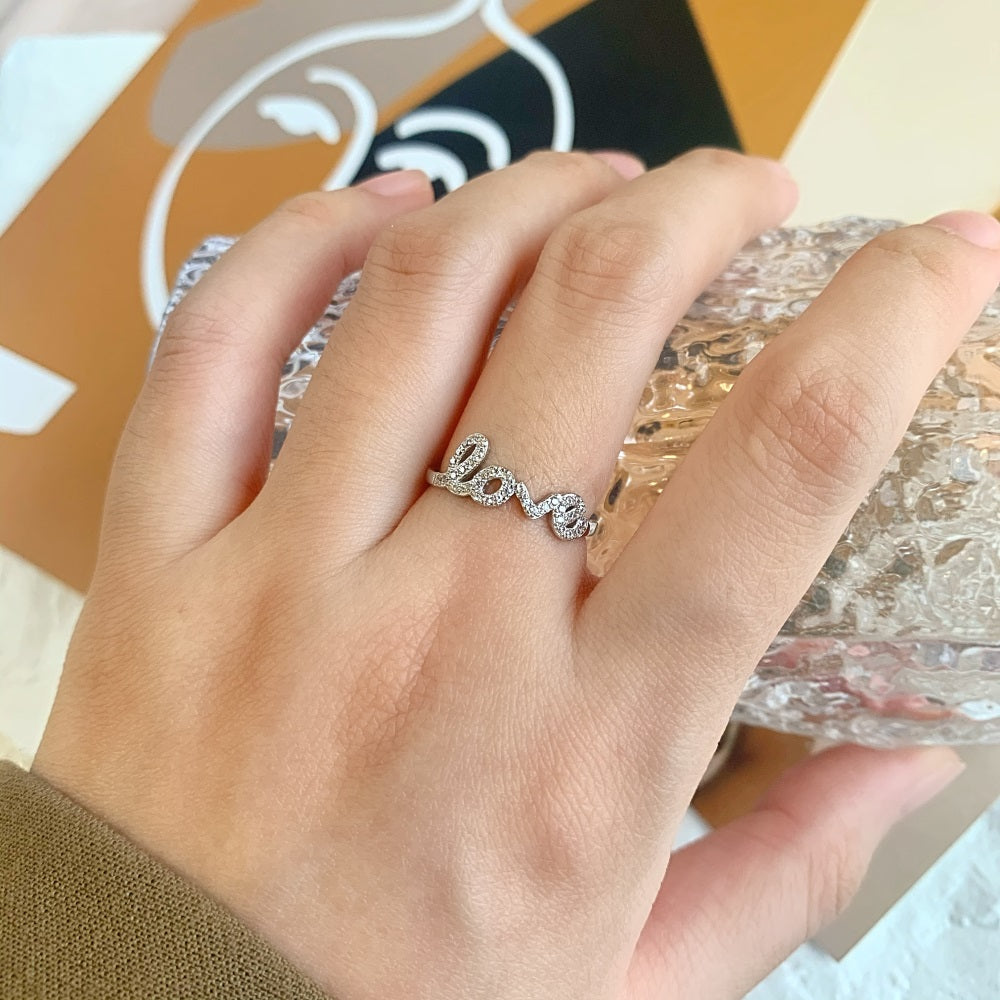 Silver Zircon Round Cut Inlaid Love Dainty Ring
