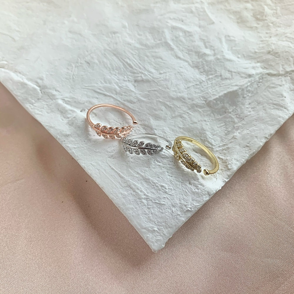 Silver Zircon Round Cut Open Feather Bypass Ring