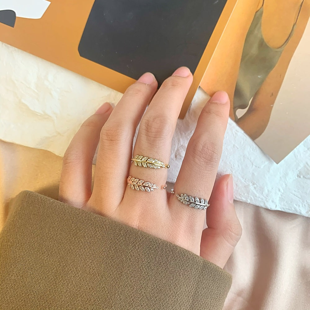 Silver Zircon Round Cut Open Feather Bypass Ring