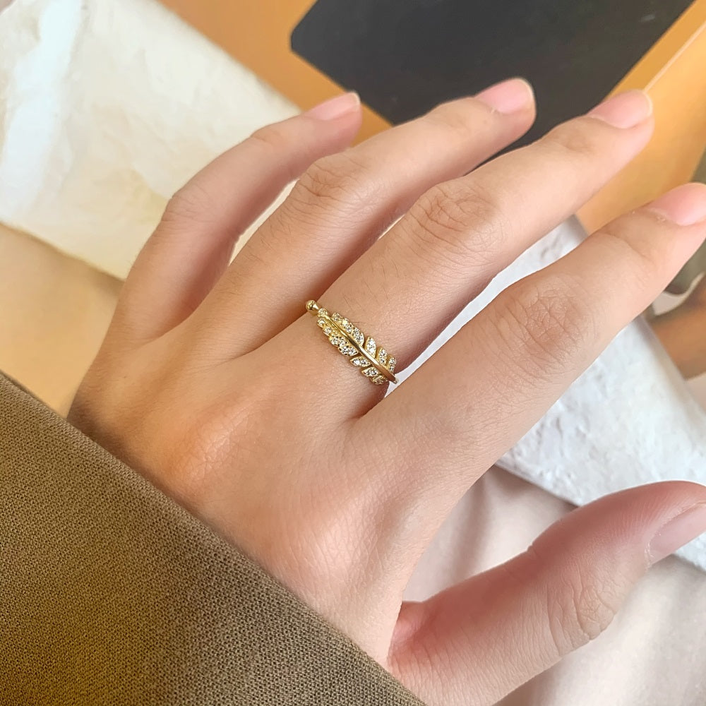 Silver Zircon Round Cut Open Feather Bypass Ring