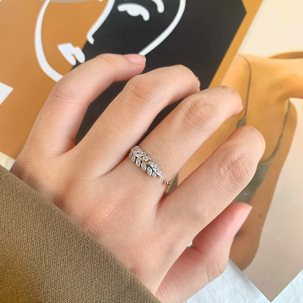 Silver Zircon Round Cut Open Feather Bypass Ring