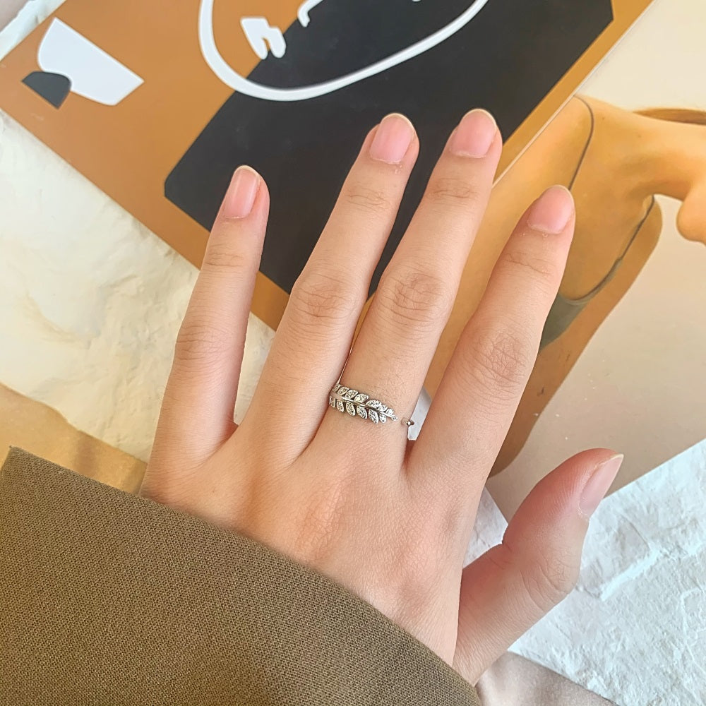 Silver Zircon Round Cut Open Feather Bypass Ring