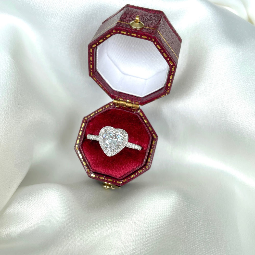 Silver Zircon Heart Cut Inlaid Halo Ring